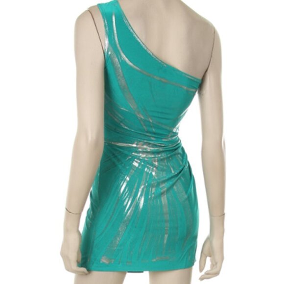 One Shoulder Teal/Foil Tunic Top/Mini Dress - Picture 2 of 6
